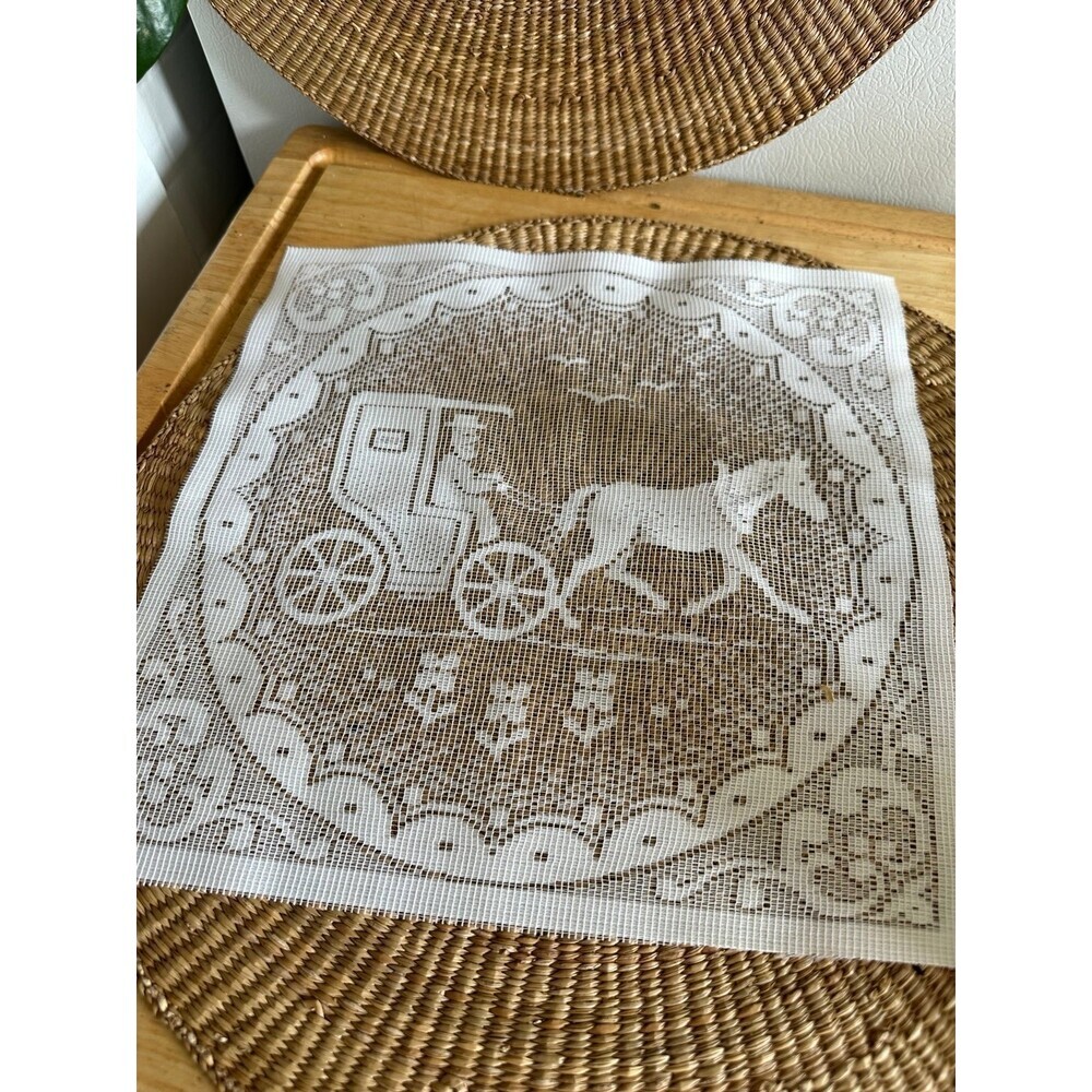 Vintage Table topper lace woven Amish buggie fabric